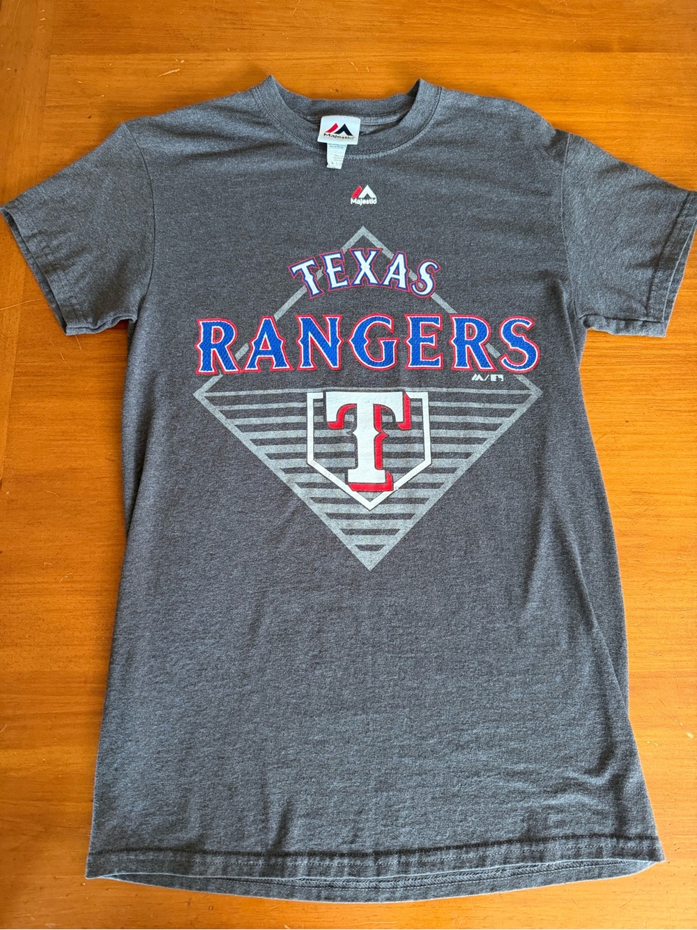 Majestic Gray Texas Rangers Short Sleeve Tee with Red & Blue Logo